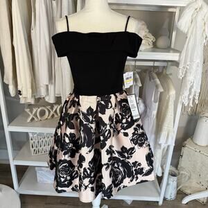 Morgan & Co Sz. 7 black & pink off the shoulder special occasion dress #4032